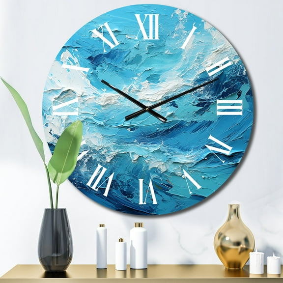 Designart "Seascape in Cerulean III" Abstract Landscape Oversized Wall Clock