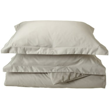 600-Thread Count Cotton-Rich Wrinkle-Resistant Solid Duvet Cover and Pillow Sham Set Stone / Twin
