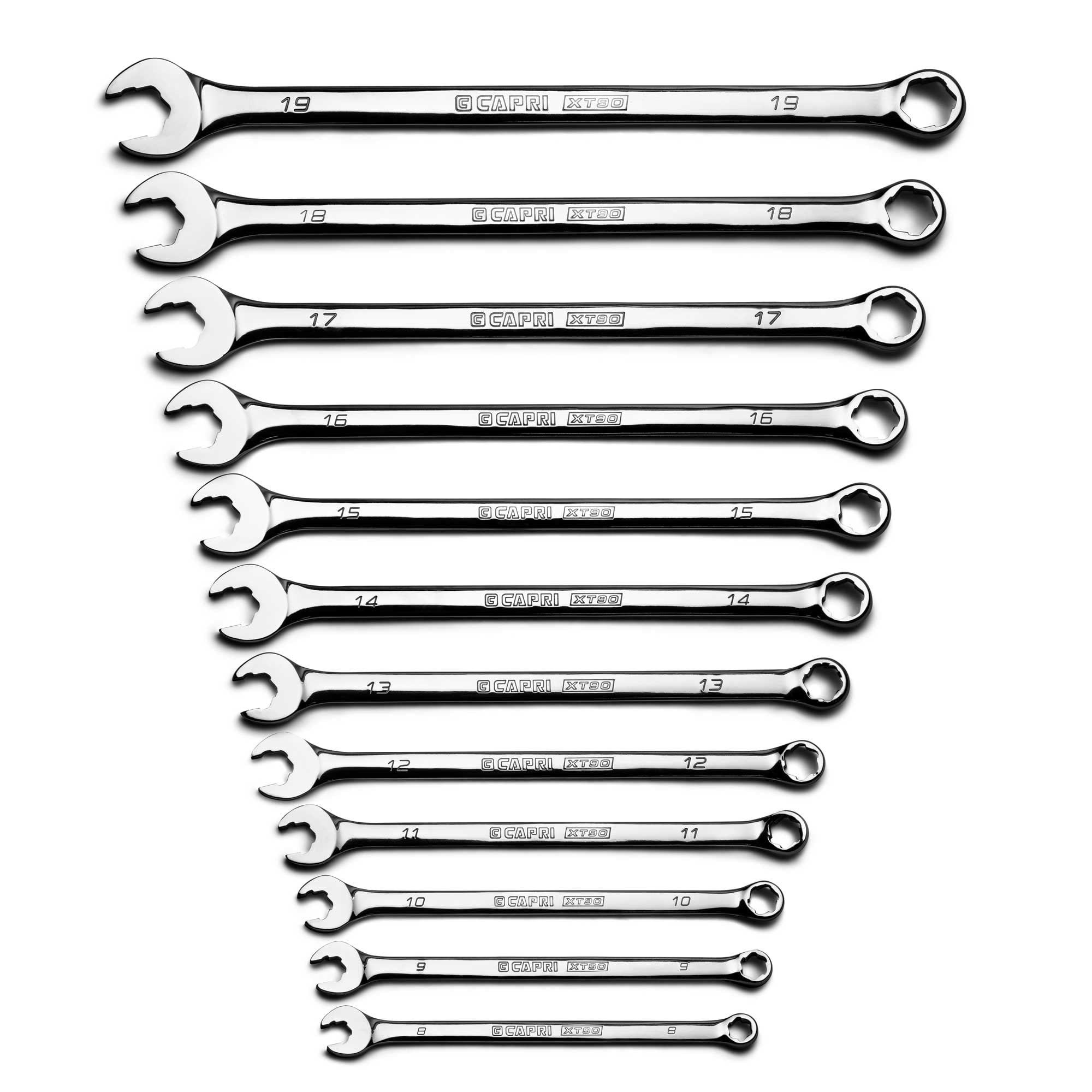 Capri Tools XT90 Wave Drive Pro Combination Wrench Set for Regular and  Rounded Bolts, 8 to 19 mm, Metric, 12-Piece with Heavy Duty Canvas Pouch