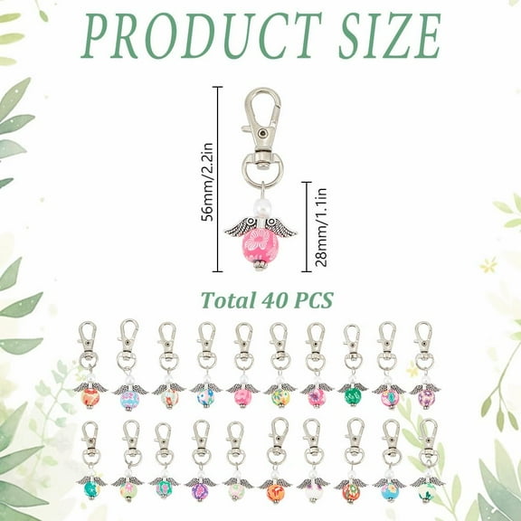 40 Pcs Angel Keychains Colorful Angel Wing Key Charms Fairy Wing Glass Polymer Clay Keyring Hanging with Alloy Swivel Clasps Purse Pendants for Car Bag Hanging Ornaments