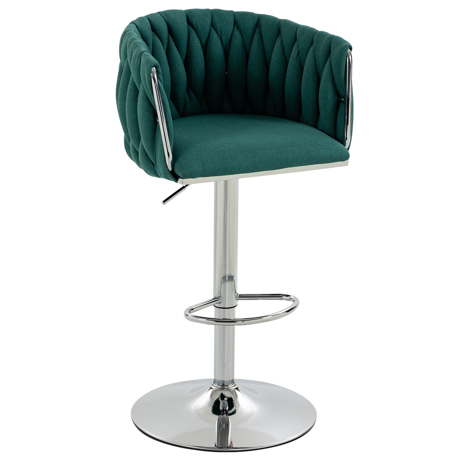 Swivel Bar Stool Set of 2, Adjustable Counter Height Chair with Woven Back and Footrest for Kitchen Cafe, Green
