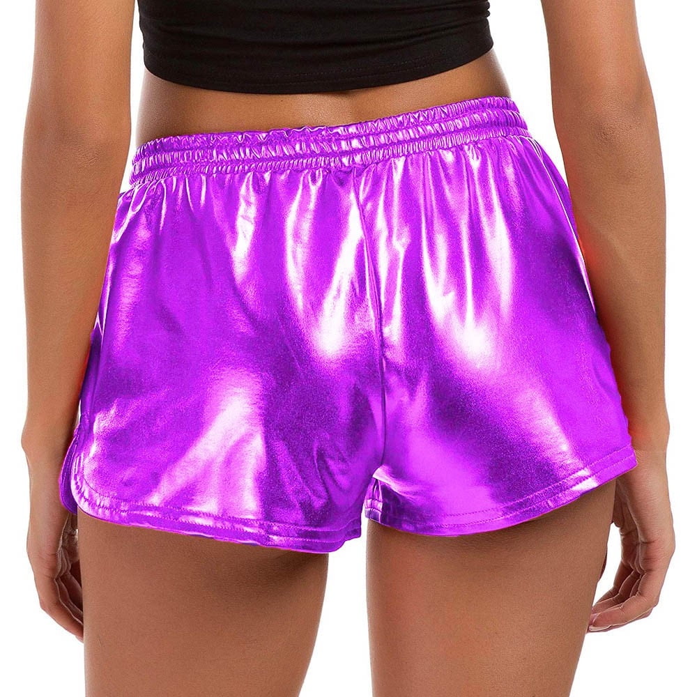 Women's Shorts Fashion High Waist Yoga Sport Shiny Metallic Leggings
