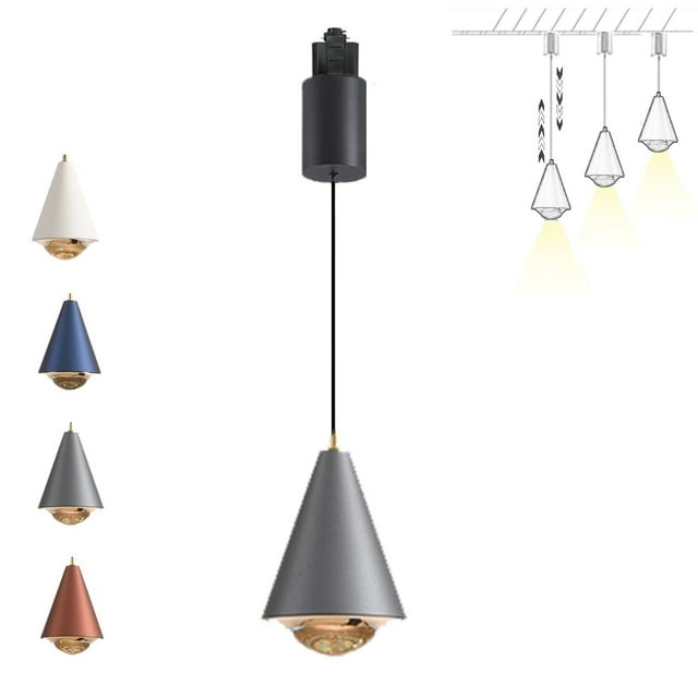 FSLiving H Type Track Pendant Light Creative Lifting Pendant Light Retractable Adjustable Lighting Fixture with Aluminum&Glass Shade,7W 3000K Warm Lighting - 1 Light (Gray)