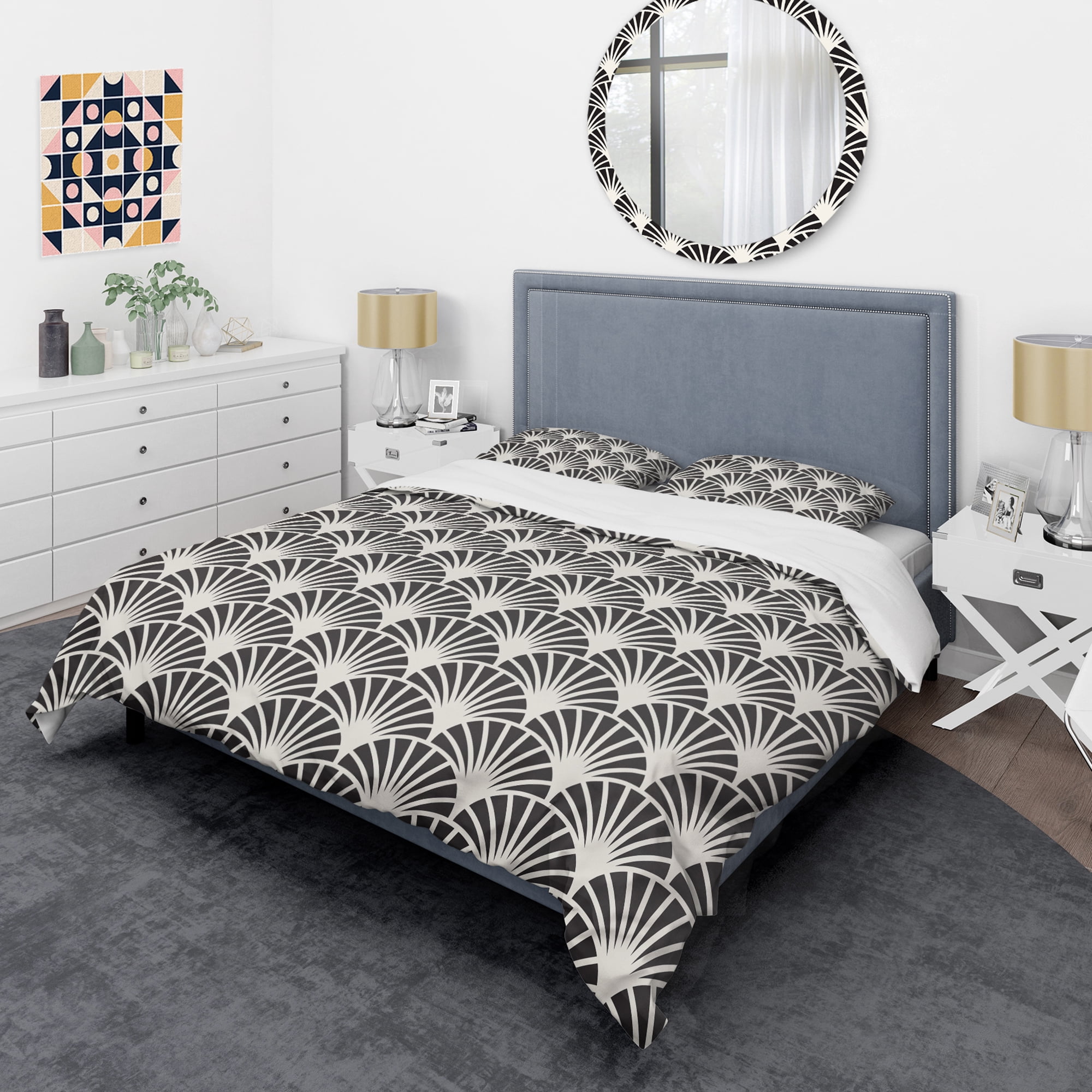 Designart 'Retro Art Deco Waves I' Mid-Century Modern Duvet Cover Set