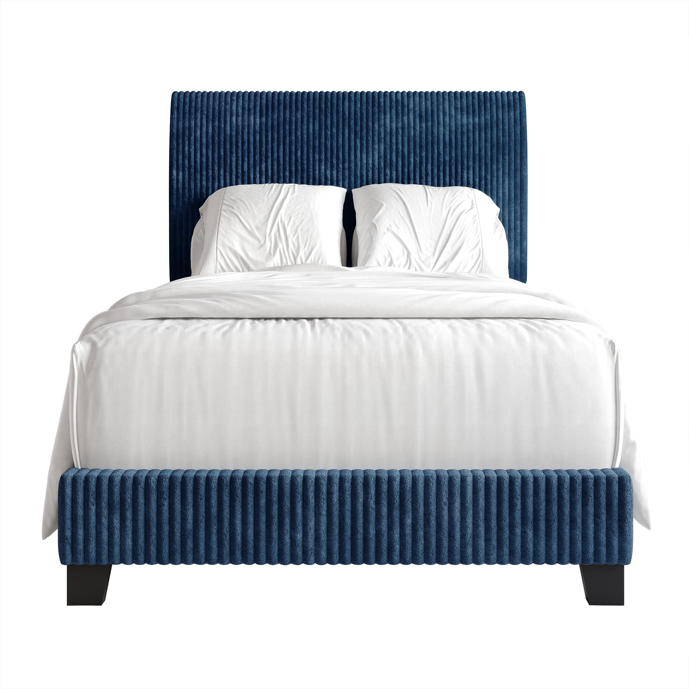 Castle Place Chic Corduroy Velvet Upholstered Twin Bed, Navy Blue