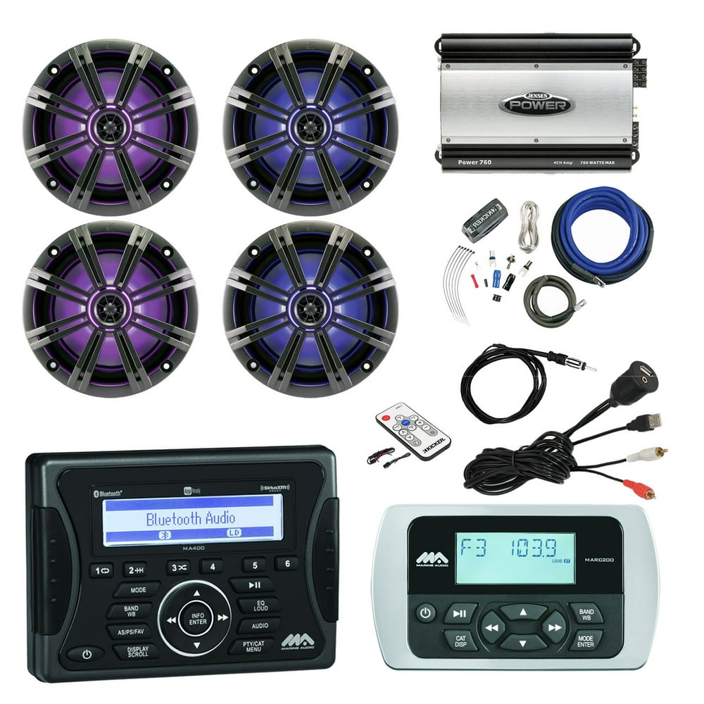 Jensen Marine Audio Bluetooth AUX USB Receiver, Wired Remote, 4x 8" LED