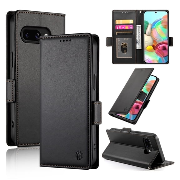For Google Pixel 9a Wallet Case Flip Card Holder,PU Leather Side Buckle Magnetic Frosted Women Men Cover,Black,For Pixel 9a