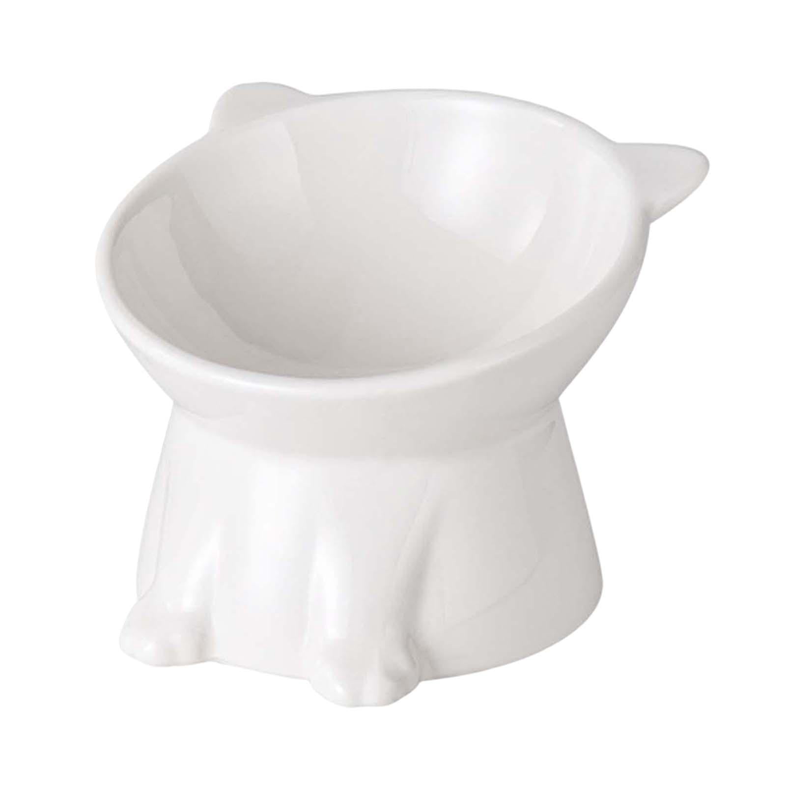 Raised Cat Bowl Pet Food Bowl Durable Food Container Cat Dishes Elevated Cat Food Bowl Tilted Elevated Cat Bowl for Small Dogs Supplies white