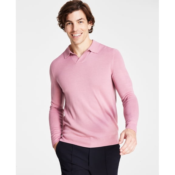 Alfani Mens Regular Fit Johnny Collar Long Sleeve Polo Sweater Rose Pink XXL