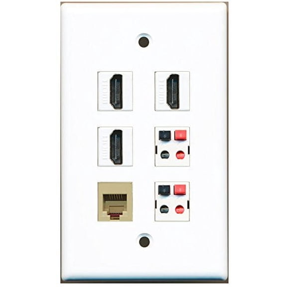 RiteAV - 3 HDMI 1 Port Phone RJ11 RJ12 Beige 2 Port Speaker Wall Plate