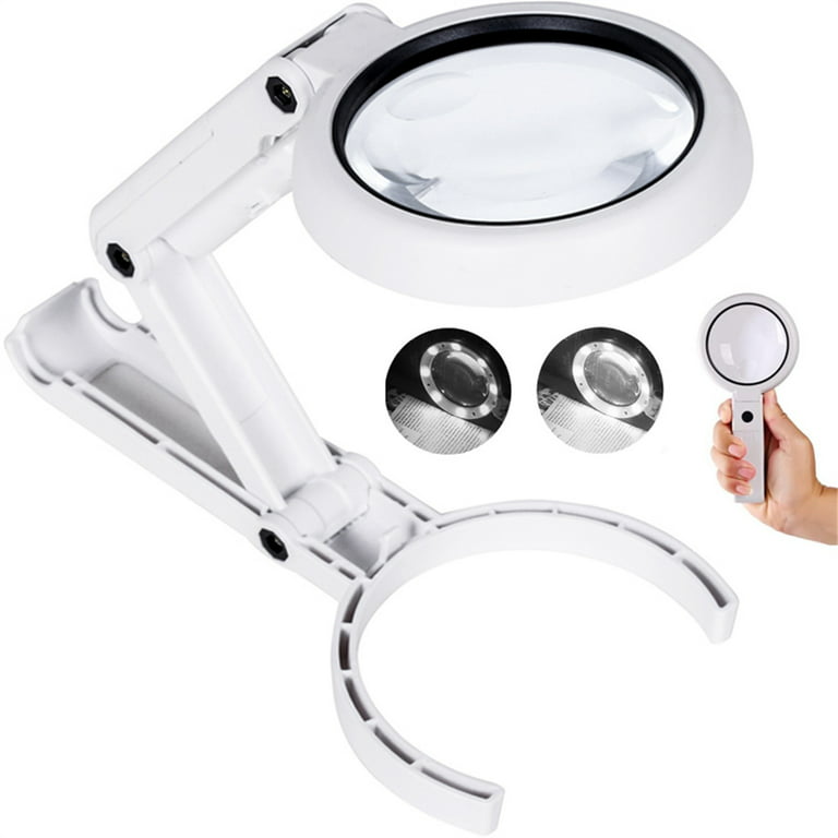 Hands-Free Bright LED Multi-Purpose Lighted Magnifying Glass with Stand -  White