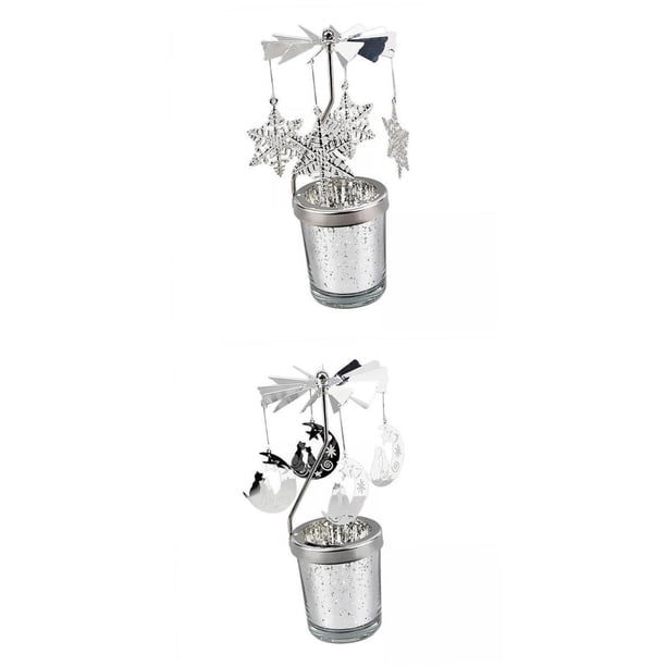 Portavelas Giratorio de Metal de 2 Piezas, Portavelas para Mesa, Navidad, Boda, Decoración Del Hogar Estilo A