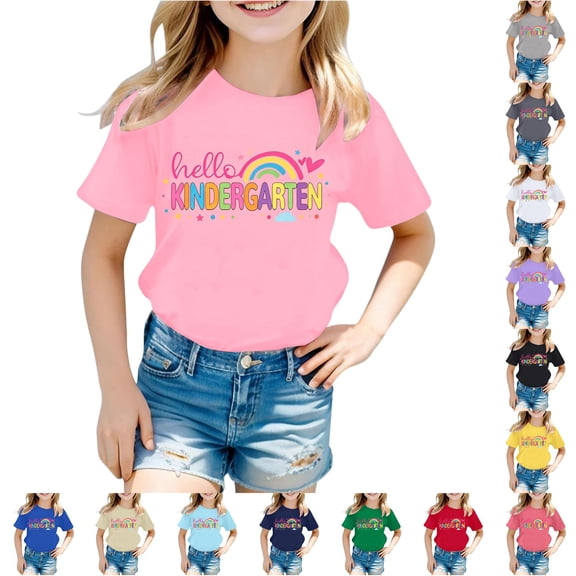 HCYSFG Girls Back To School Top Short Sleeve Kindergarten Graphic Print Crew Neck T Shirt School Wear Tee