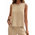 thumbnail image 3 of Women'S Summer 2 Piece Outfits Sleeveless Top Wide Leg Pants Lounge Beach Travel Sets Cream White XL, 3 of 9