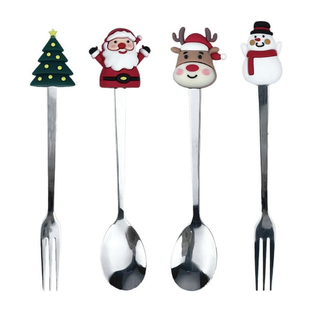 Juego de tenedor, cuchara y café navideño de 4 piezas, cucharas y tenedores de degustación, vajilla para el Día de San Valentín, cubiertos para azúcar