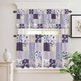 thumbnail image 2 of 3 Piece Kitchen Curtains and Valances Set Spring Floral Cafe Curtains 24 Inch Length Dark Purple Flowers Patchwork Grid Bohemia Valance & Tier Curtain for Living Room Bedroom Window 54"x18"+27"x24"*2, 2 of 6
