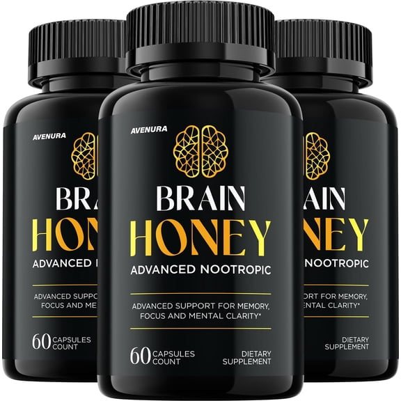 Brain Honey Capsules – BrainHoney Natural Blend Memory Focus Support Supplement, 3 Pack, 180 Capsules