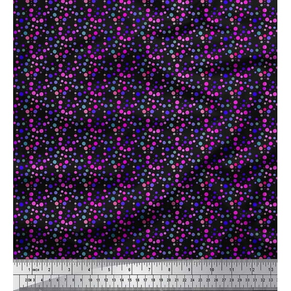 Soimoi Black Rayon Fabric Polka Dots Printed Fabric 1 Yard 42 Inch Wide