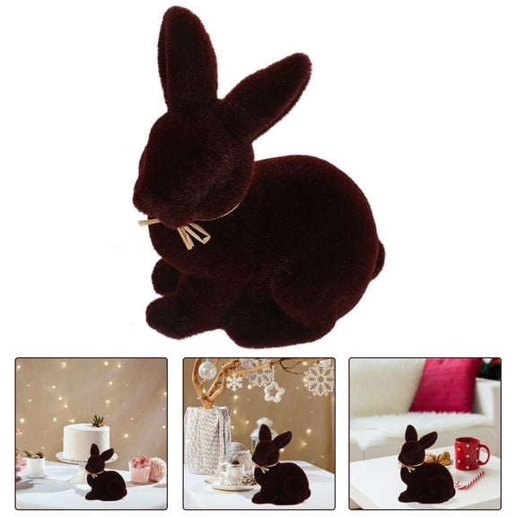 HAMPPLIES Flocked Brown Bunny Rabbit Statue Garden Decor 1Set