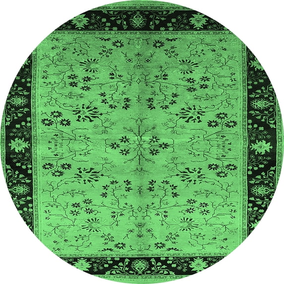 Ahgly Company Indoor Round Oriental Emerald Green Traditional Area Rugs, 5' Round