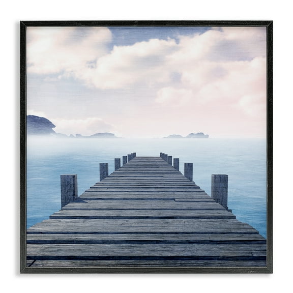 Stupell Industries Clouds over Sea Dock Nautical & Beach Painting Black Framed Art Print Wall Art, 12 x 12