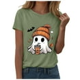 thumbnail image 4 of enyan Women Shirt Halloween Basic Tee Graphic Pumpkin Cute Ghost Graphic Tops Top Funny Tshirts for Women Light Green,S, 4 of 6