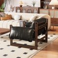 thumbnail image 3 of Leather Aceent Chair, 33.5" Wide Oil Wax Leather  Aceent ArmChair,Solid Wood Upholstered Chair for Living Room, Bedroom, Lounge, Balcony, Black, 3 of 8