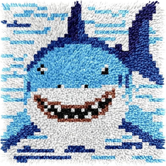 Small Size Mini Shark Latch Hook Kits Rug DIY Cushion Tapestry Making Crochet Hook Mat Making Kits Color Preprinted Pattern Canvas DIY Carpet Needlework Crochet Cushion Kits 30x30cm