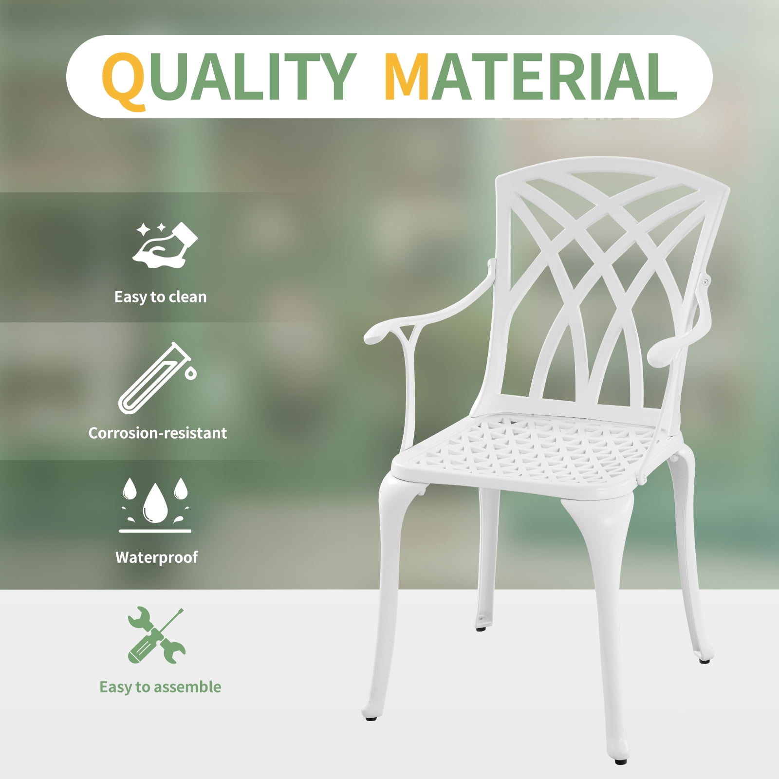 Withniture Cast Aluminum Patio Dining Chairs Set, Metal Outdoor Patio Chairs with Arms for Garden, Backyard, Porch, White