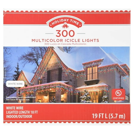 Superior Holiday Light - Holiday Time Multicolor Icicle Lights, Indoor/Outdoor Use, 19', 300 Count