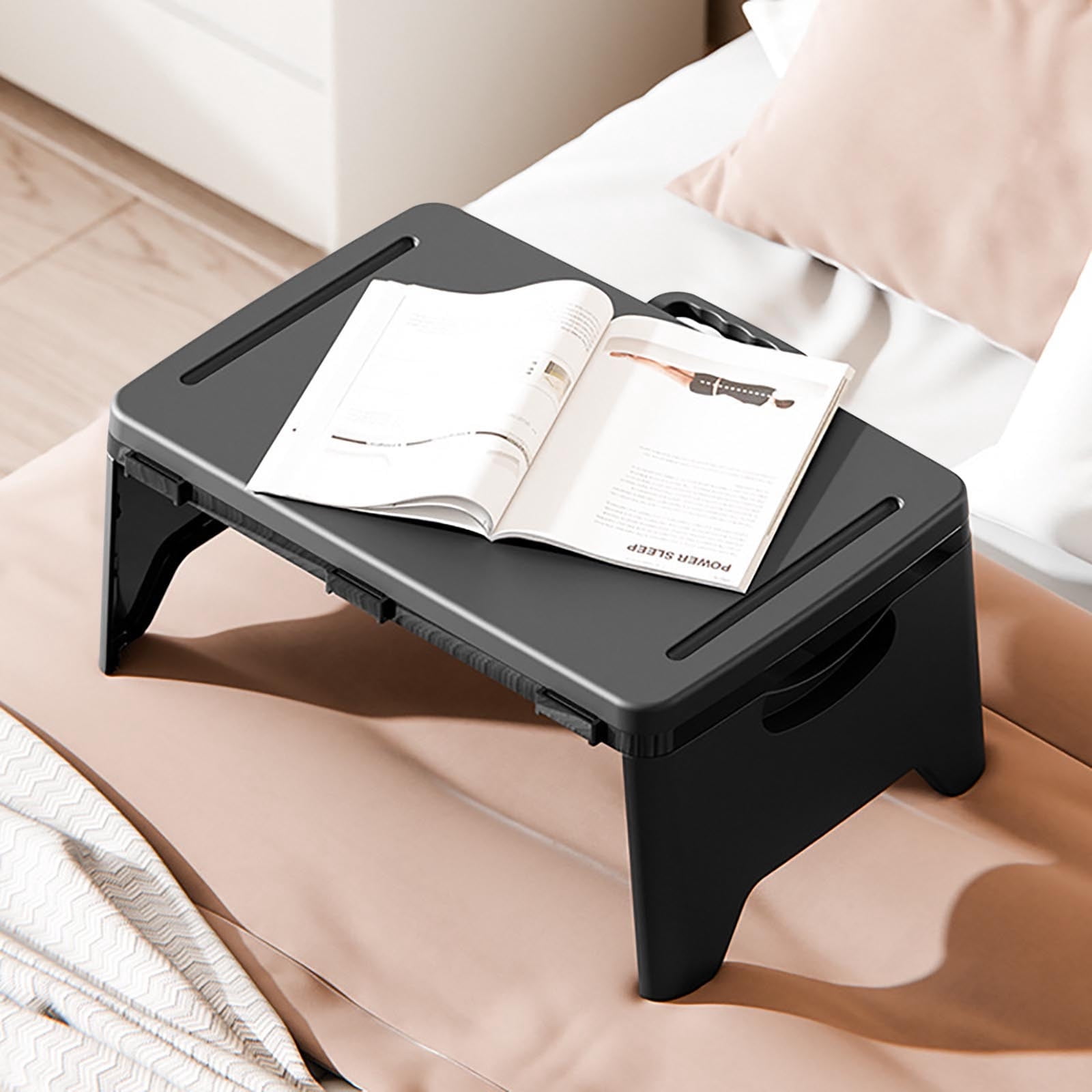 HHBEAUTY Portable Folding Lap Desk, Laptop Desk Travel Bed Table Tray, Breakfast Writing Bed Table, Serving Tray with Large Storage Activity Cushion Reading for Couch Sofa Floor Adults