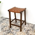 thumbnail image 3 of Dejang Mid-Century Modern Square Genuine Leather Counter Stool in Brown, 3 of 4