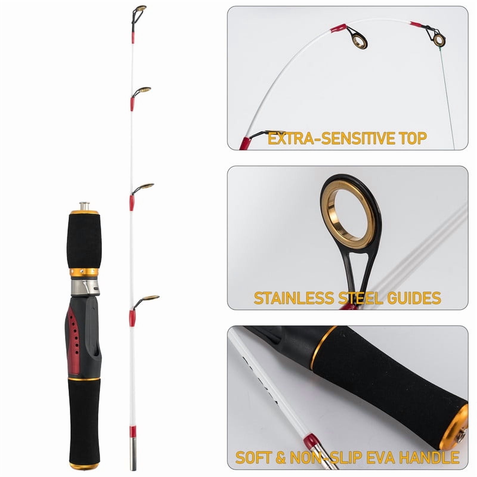 Dr.Fish Ice Fishing Rod and Reel Combo, Ice Fishing Pole Gear Spinning Reel Equipment Set Backpack Chair Jigs Lures Accessories