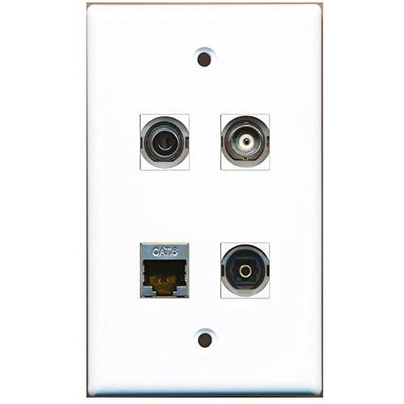RiteAV - 1 Port Shielded Cat6 Ethernet 1 Port Toslink 1 Port 3.5mm 1 Port BNC Wall Plate