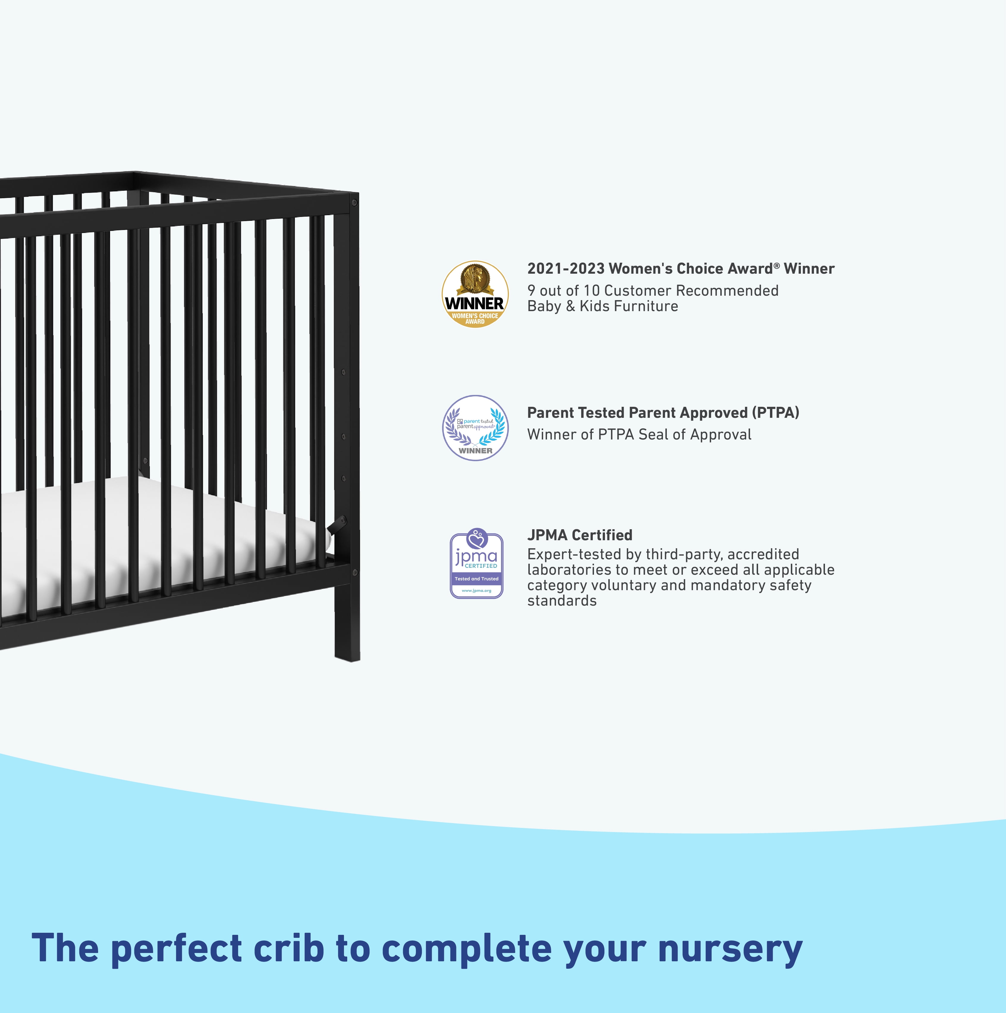 Graco Teddi 4-in-1 Convertible Mini Baby Crib with Mattress, Black