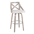 thumbnail image 2 of Charlotte 30" Farmhouse Barstools (Set of 2) - Light Grey Wood & Cream Fabric, Swivel Kitchen Stools w/ Chrome Footrest. Indoor Bar Seating., 2 of 6