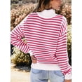 thumbnail image 5 of Women Striped Half Zip Long Sleeve Ribbed Knit Pullover Comfy Casual Light-Weight Tops Fall Fashion Pink S, 5 of 6