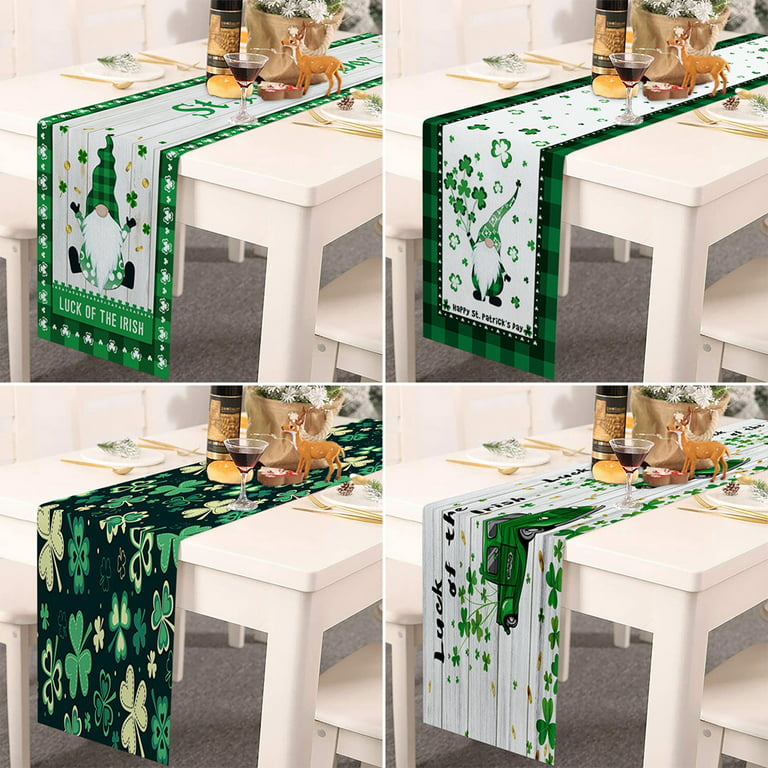 St. Patrick's Day Table Runner Party Supplies Fabric Decorations for  Wedding Birthday Baby Shower 13x70inch Traditional Shamrock Irish Decor  Retro Geometric 
