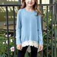 thumbnail image 2 of AINIYS Girls' Solid Color Loose Lace Hem Long Sleeve Crew Neck Top Round Neck Casual Sweatshirt with Lace Hem Solid Color Sweatshirt Autumn Long Sleeve Sweatshirt Blue 4-5Years, 2 of 7