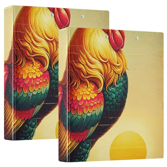 Retro Rooster 3 Ring Binders 1.5 inch Hardcover File Folders with Interior Pockets A4 Size Organizer for School Office Hospital
