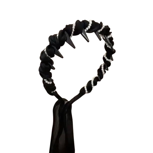 Diadema con cinta de perlas, ideal para primavera y verano. Pinza alta para el cabello, perfecta para cabello rizado o con ondas suaves. Diadema pequeña con cinta de perlas.