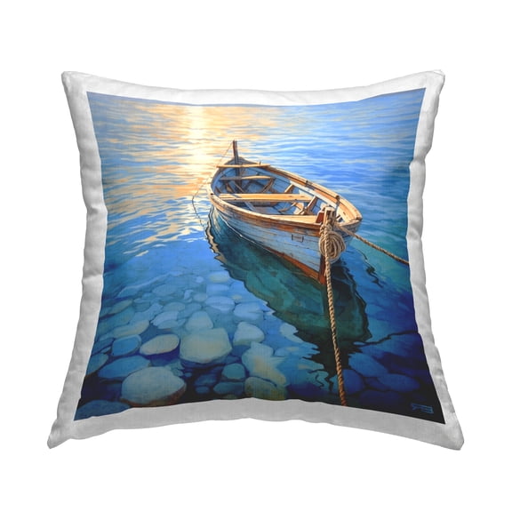 Stupell Industries Docked Boat Over Rocks Decorative Printed Throw Pillow, 18 x 18