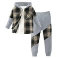thumbnail image 2 of Fozruso Boys Clothing Sets,Toddler Boys Girls Long Sleeve Patchwork Plaid Prints T Shirt Hooded Tops Pants Outfits Kids Back to School,2-3 Years, 2 of 5
