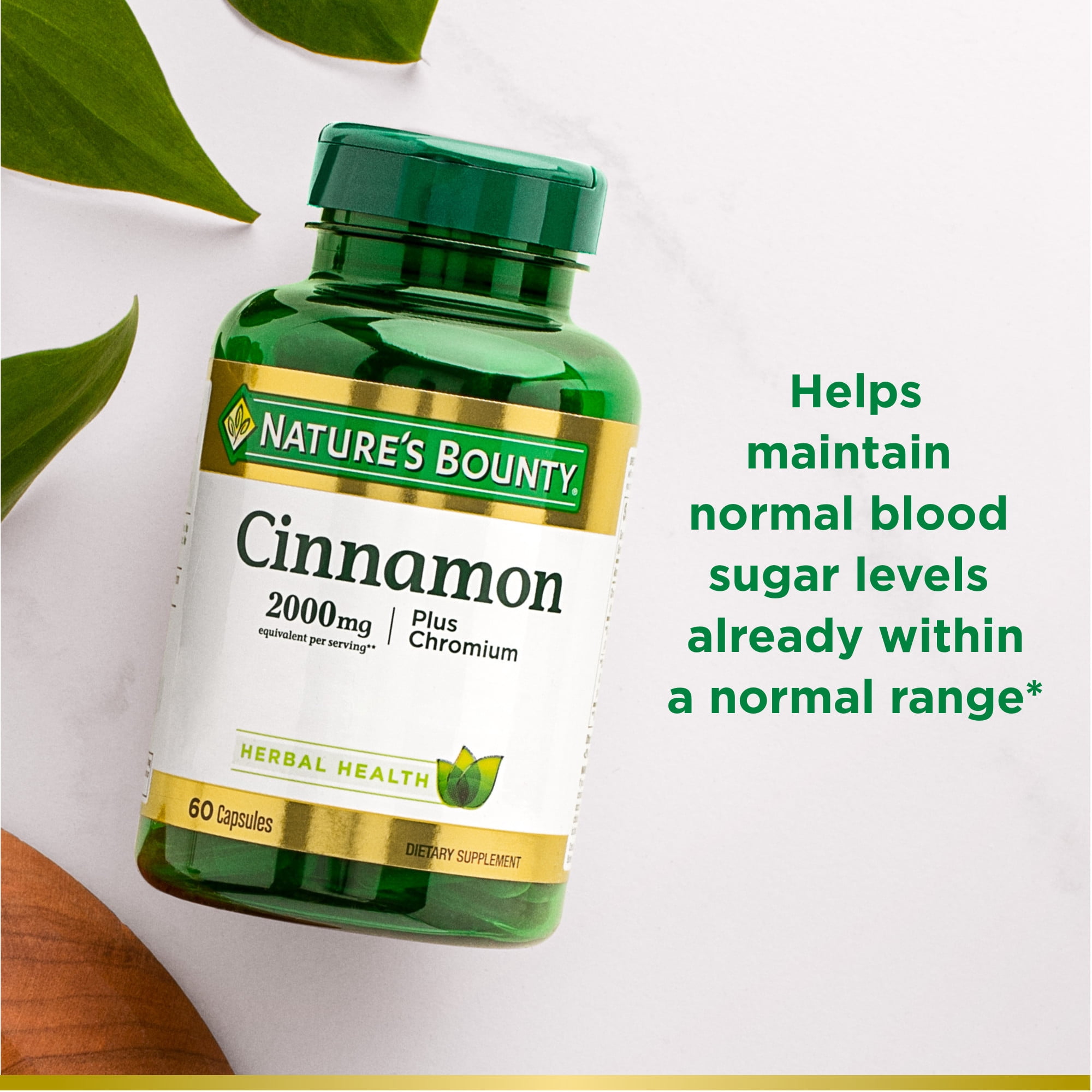 (3 pack) Nature's Bounty Cinnamon 2000mg Plus Chromium Capsules, Blood Sugar Metabolism Support, Herbal Health Supplement, 60 Count
