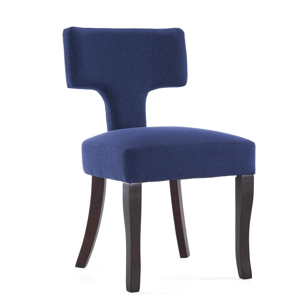 ENYLAY Mid Century Modern Wooden Dining Chairs Set of 2 , Linen Upholstered Armless Wooden Chairs with Curved Backrest for Farmhouse Kitchen/Dining Room (Blue)