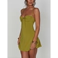 thumbnail image 3 of Cenuakty Women's SummerSolid Color  A-Line Sleeveless Spaghetti Strap Ruched Bust Cross Dress, 3 of 5