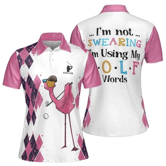 Blue Galaxy Just Swing It American Flag Patriotic Custom Name Women's Polo Shirt S-5XL