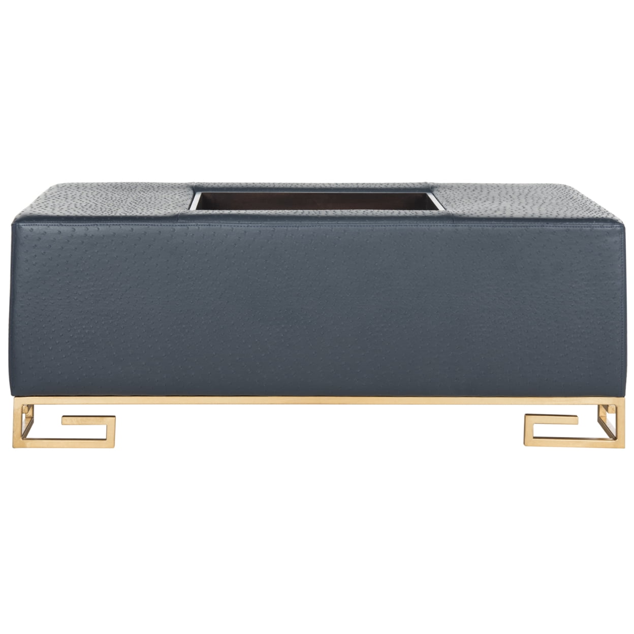 SAFAVIEH Julian Faux Ostrich Tray Ottoman/Coffee Table, Navy/Gold