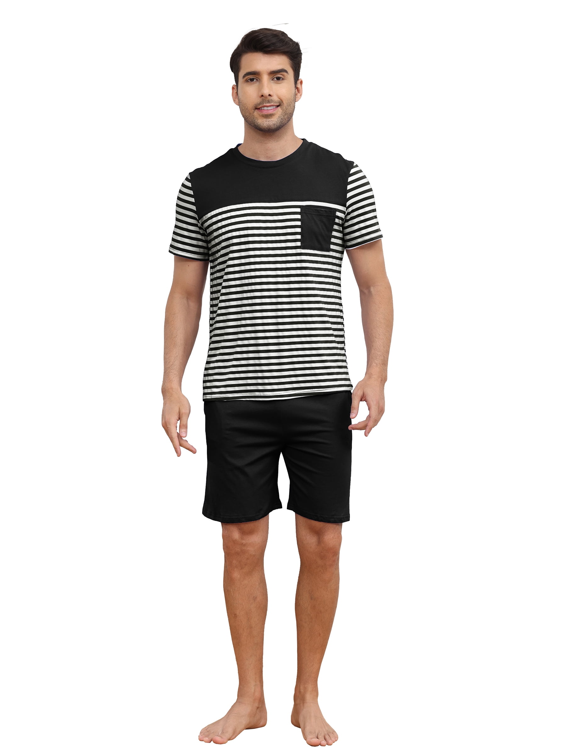 Men's Short Sleeve Pajama Sets 2 Pieces Men Cotton Pajamas Sets with Shorts Men Summer Sleepwear Set with Pockets, S-XXL