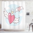 thumbnail image 1 of Angel Wings Shower Curtain, Lovers Hearts Flying above Sky Clouds with Crown Big Romance Cartoon, Fabric Bathroom Set with Hooks, 69"W X 84"L Extra Long, Baby Blue Pink White, by Ambesonne, 1 of 3